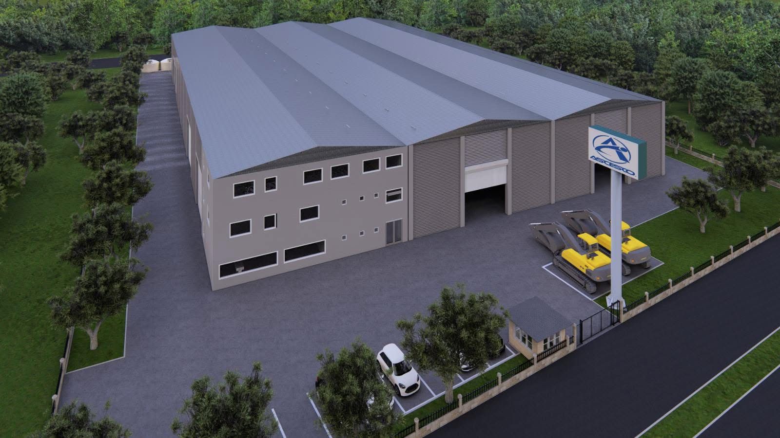 ASCESCO factory with construction equipment outside.